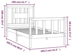 fekete tömör fenyőfa ágykeret fejtámlával 100 x 200 cm