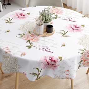 Goldea pamut asztalterítő - pünkösdi rózsa virágmintás - kör alakú Ø 150 cm