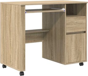 vidaXL Kerekes íróasztal fiókkal Sonoma tölgy 91 x 50 x 77 cm Faanyag