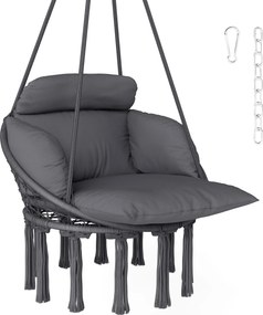 Outsunny rojtos függőszék nagyméretű párnával, felfüggesztőkészlettel, acél váz, sűrű szövés, sötétszürke | Aosom