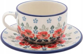 200 ml-es csésze csészealjjal Művészi kerámia Bolesławiec 1486 Virágok