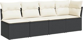 vidaXL 4 személyes fekete polyrattan kerti kanapé párnával