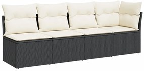 vidaXL 4 személyes fekete polyrattan kerti kanapé párnával