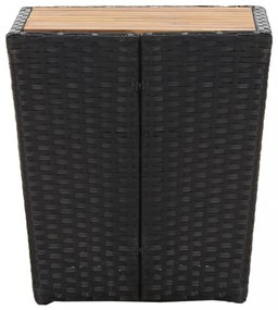 fekete polyrattan és tömör akácfa teázóasztal 41,5x41,5x43 cm