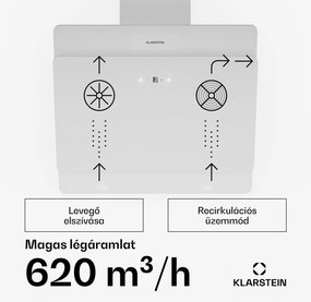 Klarstein Aurica 60, páraelszívó, 60 cm, 610 m³/ó, LED, érintőképernyős, üveg, fehér