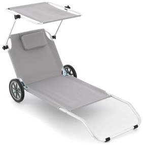 DIVERO Összecsukható napozóágy napellenzővel kerekes szürke