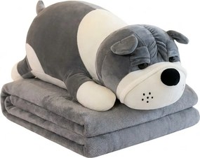 Plüss Bulldog 50 cm takaró 100x160 cm Ajándék szett, Szürke