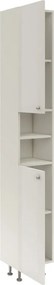 Zaria 2 ajtós fürdőszobai magasszekrény, Fényes fehér / Fehér, MDF, 30 x 27 x 190 cm