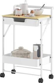 HOMCOM 2-Tier Görgős Használati Kocsi 1 Fiókkal és 1 Kosárral - Konyhai Kocsi Szervező Hálószobába, Nappaliba és Irodába - Fehér | Aosom