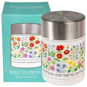 Krémszínű-ezüstszínű ételtartó gyerek termosz 450 ml Wild Flowers – Rex London