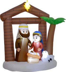 Outsunny Inflációs Karácsonyi Betlehem Karácsonyi Inflálható Dekoráció LED Fénnyel és Karácsonyi Inflálóval Kültérre 150x90x185 cm Többszínű | Aosom