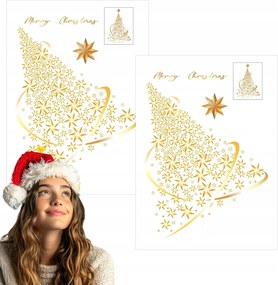 Karácsonyfa alakú ablakmatricák üvegre Arany Statikus matricák 2db