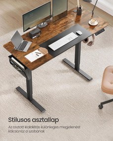 SONGMICS elektromosan állítható magasságú íróasztal, 140 x 60 cm, 4 memóriahellyel, USB-C töltőporttal és tárolózsebbel, vintage barna és fekete