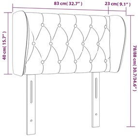 sötétkék bársony fejtámla szárnyakkal 83x23x78/88 cm