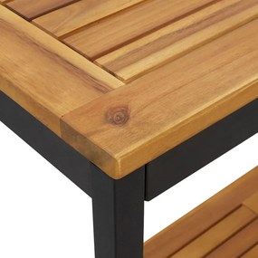 Kültéri Asztal Természetes és Fekete 35x110x75 cm Tömör Fa és Acél