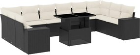 vidaXL 11 részes fekete polyrattan kerti ülőgarnitúra párnákkal