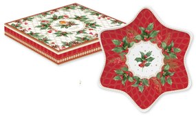 Karácsonyi porcelán kínáló csillag tálca Christmas Berries