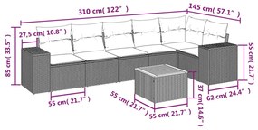 7 részes szürke polyrattan kerti ülőgarnitúra párnákkal