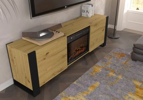 TV szekrény/asztal kandallóval Montana (artisan tölgy + fekete). Akció -21%. 1124958