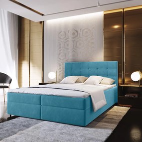 AKCE Kárpitozott boxspring ágy GLORIEN VELVET 140x200 cm kék II. osztály Matrac: Bonell rugós matrac