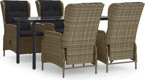 vidaXL 5 részes barna polyrattan kerti étkezőgarnitúra