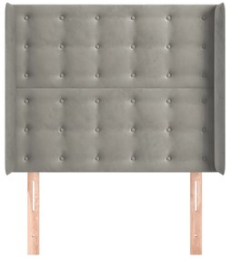 világosszürke bársony fejtámla szárnyakkal 103x16x118/128 cm