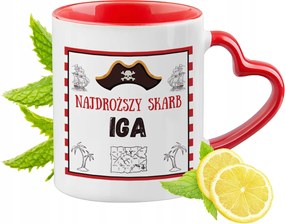 Piros bögre szív alakú füllel Iginek Ajándék