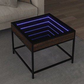 Barna tölgy végtelen hatású LED-es dohányzóasztal 50x50x41 cm