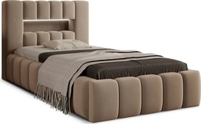 Világosbarna kárpitozott ágyneműtartós egyszemélyes ágy ágyráccsal 90x200 cm Lamica – ELTAP