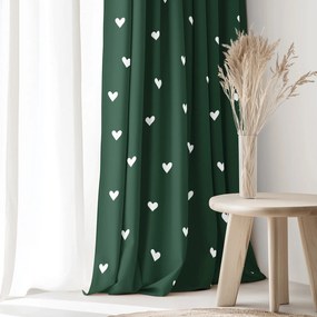 Goldea karácsonyi pamut drapéria - szívecskék, sötétzöld alapon 140x150 cm