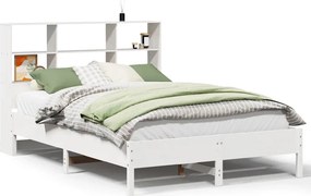 vidaXL fehér tömör fenyőfa könyvespolcos ágy matrac nélkül 140x190 cm
