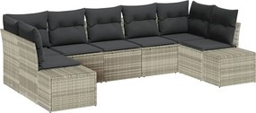 vidaXL Kerti Kanapé Szett párnával 7 pcs Világosszürke polirattan