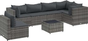 vidaXL 7 részes szürke polyrattan kerti ülőgarnitúra párnákkal