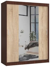 CLP Tolóajtós szekrény tükörrel (wenge/sonoma tölgy, 150 cm)