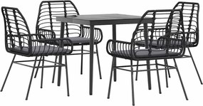 vidaXL 5 részes fekete polyrattan üveg kerti étkezőgarnitúra párnákkal