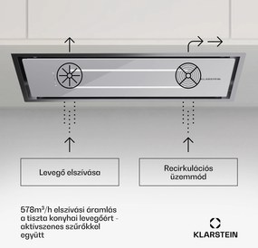 Klarstein High Line Eco 77, Mennyezeti páraelszívó, 77 cm, 436 m³/ó, fokozatok, távirányító, környezeti világítás