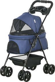 PawHut Összecsukható Kutya Babakocsi Kis Háziállat Szállító Univerzális Kerekekkel, Tároló Kosárral, Biztonsági Övekkel és Ablakkal, 15 kg-ig, 67x45x9