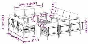 Kerti Kanapé Szett 13 pcs Antracitszürke Acél