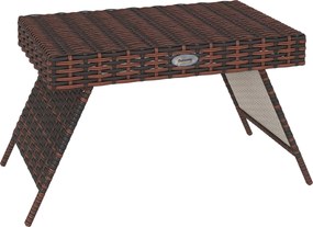 Outsunny Rattan Oldaltábla Kerti Asztal Összecsukható Asztal Időjárásálló Kemping Asztal Kávézó Asztal Kerthez, Erkélyhez, Barna, 60 x 41 x 41 cm | Ao