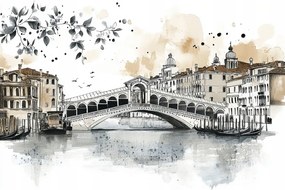 Vászonkép Canvas Város Panoráma Velence Híd Rialto Vázlat 40x40