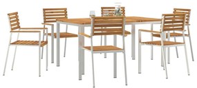 7 Darabos Kerti Étkezőszett Tömör Akácfából, Kültéri Étkezőasztal 150x90x75 cm Tömör Akácfából, Összecsukható Kerti Székek 2 db Tömör Akácfa és Acél, Összecsukható Kerti Székek 4 db Tömör Akácfa és Acél