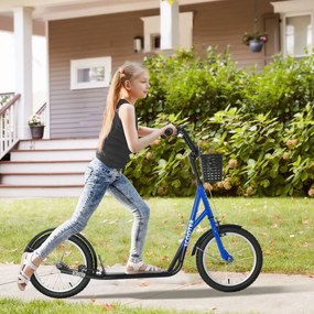 HOMCOM Gyerek Roller fékkel, állítható magasságú, könnyű acél, kék-fekete