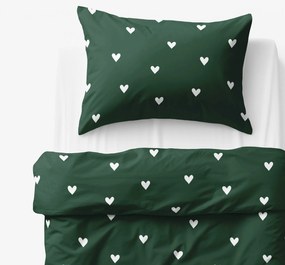 Goldea gyermek pamut ágyneműhuzat - szívecskék, sötétzöld alapon 140 x 200 és 70 x 90 cm