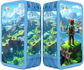 Tolltartó, töltött, 3 emeletes, cipzáras, Gimboo, kék, építőkockás (DBTS42PL)