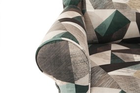 Füles fotel puffal, szövet barna-zöld minta, ASTRID