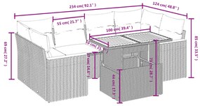 7 részes fekete polyrattan kerti ülőgarnitúra párnával