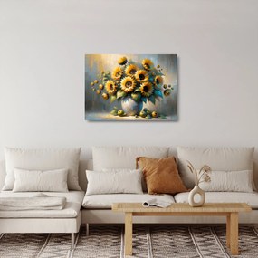 Üveg kép – Napraforgós váza (70x50 cm)