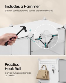 Összekapcsolható cipőtartó állvány akár 48 pár cipőhöz, fehér és átlátszó