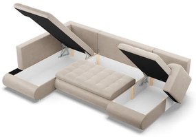 Tokio U sarokkanapé, 3 ágyneműtartóval, bársony, baloldali, bézs