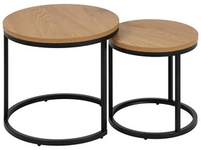 Kerek tárolóasztal szett tölgyfa dekoros asztallappal, 2 db-os ø 45 cm Spiro – Actona